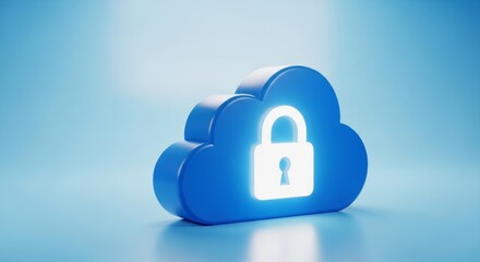 Digital security concept: cloud data protection with lock symbol on blue background