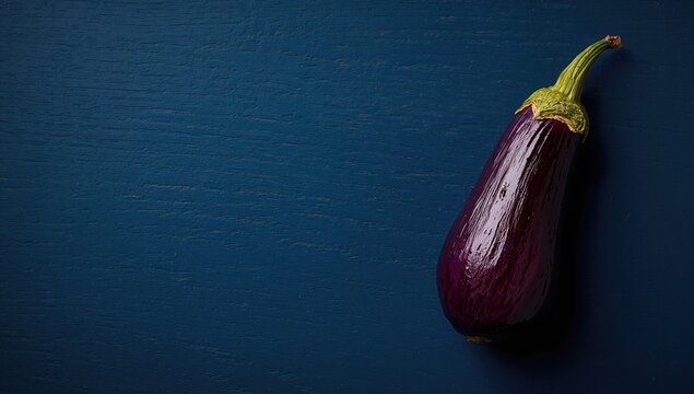 Grilled eggplant on a deep blue wooden surface, ideal for culinary presentations