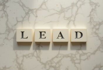 Elegant Marble Background with Letter Blocks Spelling Lead in Minimalist Style