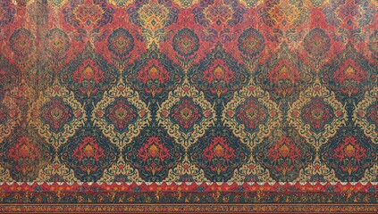 Vibrant Multicolored Damask Pattern Frame Featuring Buti and Small Colorful Borders for Textile Design Applications