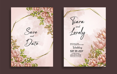 Vintage wedding invitation and save the date with pink floral watercolor design