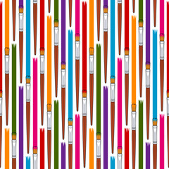 Seamless pattern with painting brushes. Vector colored background.
