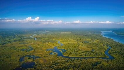 Aerial perspective of the Okavango Delta, showcasing seasonal change