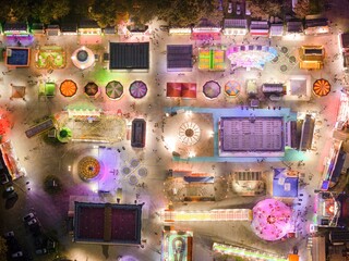 Night aerial view of amusement park