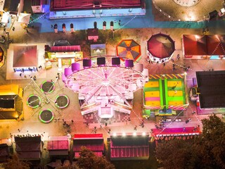 Night aerial view of amusement park