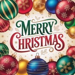 Colorful Merry Christmas Greeting with Festive Ornaments – Holiday Celebration Design