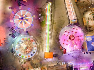 Night aerial view of amusement park