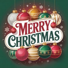 Festive Merry Christmas Greeting with Colorful Ornaments and Holiday Cheer