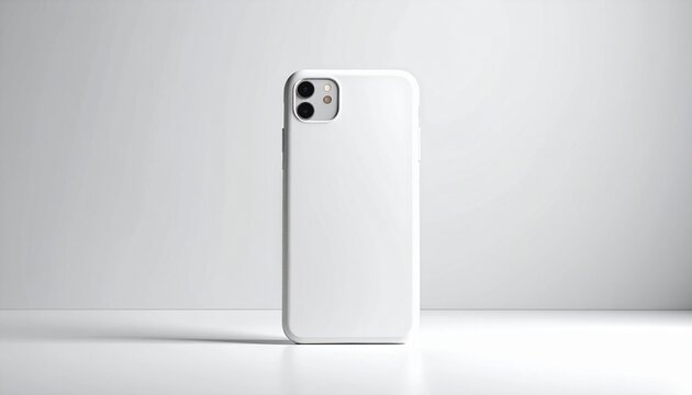 Sleek minimalist white smartphone case mockup showcasing modern design on a clean studio background, perfect for branding projects.