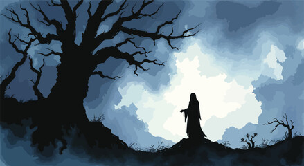 Monochromatic Hill Scene Under Clouded Sky
