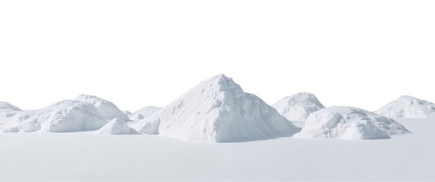 A minimalist landscape of snow-covered mountains or icebergs, a stark winter background for travel blogs and creative designs for Christmas.Transparent Background, Cutout
