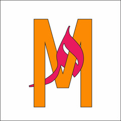 Letter M and Arabic letter Meem (م) logo. Creative fusion of typography with pink calligraphy.