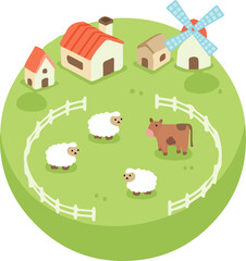 Farm Animals and Buildings Isometric Agriculture Scene