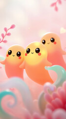 Cute Kawaii Pastel Ghost Friends in a Dreamy Candy World 
