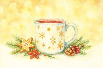 Cozy Christmas Mug with Gingerbread Cookie and Festive Pine Branches
