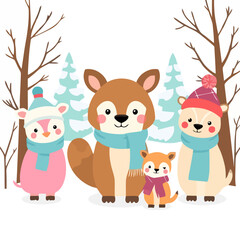 Naklejka premium Cute winter animals vector illustration