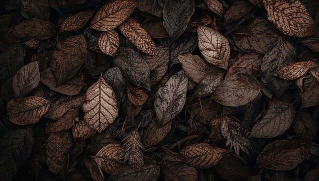 Dried leaves of the Janda Bolong plant displayed in rich brown tones, suitable for artistic backgrounds