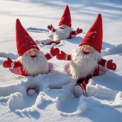 Adorable Christmas Gnomes Playing in Snow – Festive Winter Holiday Decor
