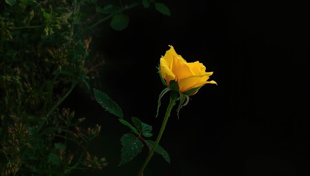 A yellow rose poised for blooming in daylight, suitable for editorial header background