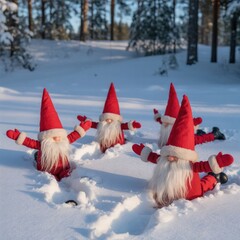 Cute Christmas Gnomes Playing in Snow – Festive Winter Decoration and Holiday Fun