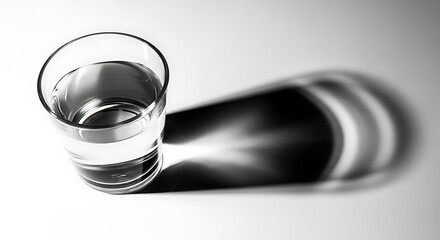 A glass of water isolated on white background with a long shadow