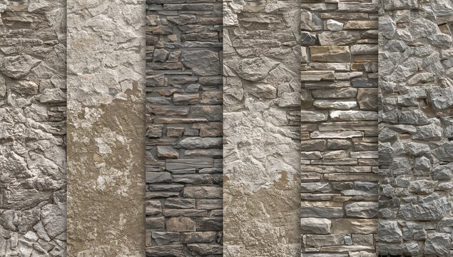 Classic architectural patterns and techniques using natural stone wall materials for texture and background samples