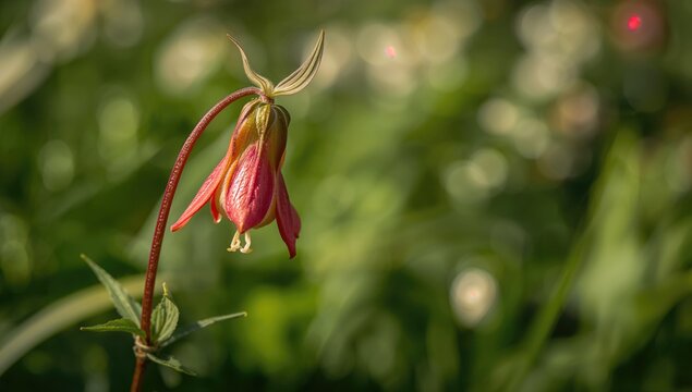 Common columbine flower bud, notable for its delicate form, seasonal change