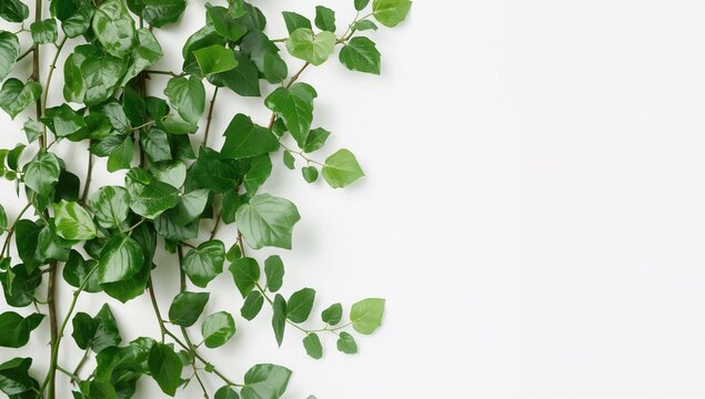 Ivy leaves on a white backdrop, ideal for text and layout use