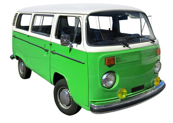 Green miicrobus, camper, transporter. 1970 isolated