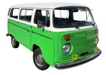 Green miicrobus, camper, transporter. 1970 isolated