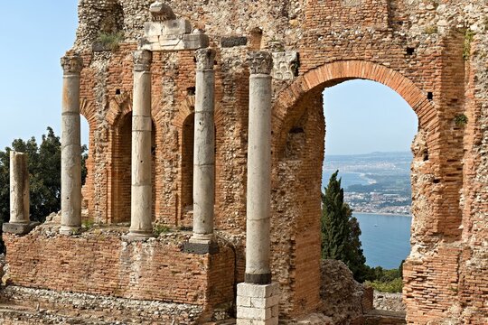 Greek Theatre of Taormina (Teatro Antico di Taormina) was built in the 3rd century BC on the island of Sicily. Italy. Europe.