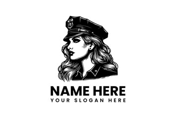 Elegant Police Officer Portrait Logo Design Featuring a Female Police Officer in Uniform - Perfect for Branding