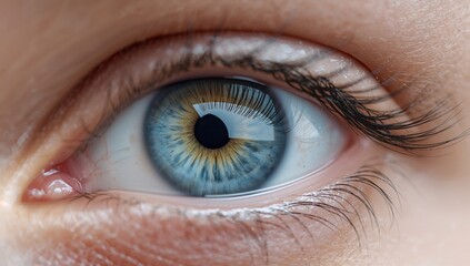 Close-up view of vibrant blue eyes, reflecting focus