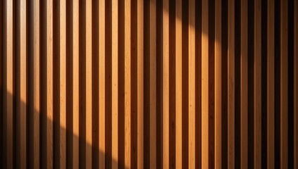 Obraz premium Sunlight and shadows cast on wooden slats, creating a textured backdrop for design