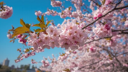 Cherry blossoms blooming in Kyoto during springtime, seasonal change