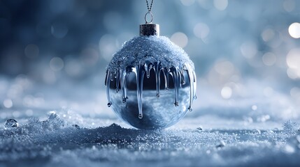 Vereiste Weihnachtskugel im winterlichen Schnee
