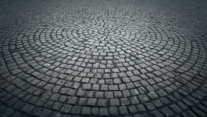 A circular arrangement of gray cobblestones forming a textured, repeating pattern, suitable for background design
