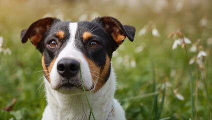 Fototapeta premium Close-up of a Jack Russell terrier's muzzle, highlighting intricate fur textures,