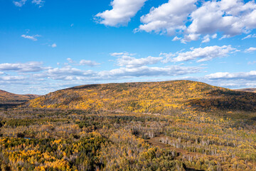 Aerial photography of autumn mountain forest road in Daxing'an Mountains