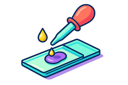 Dropper dispensing chemical liquid sample onto a glass microscope slide for laboratory analysis