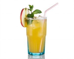 Refreshing apple cocktail with mint garnish and straw, perfect for summer promotions, bar menus and lifestyle blogs, a vibrant drink ideal for hot days