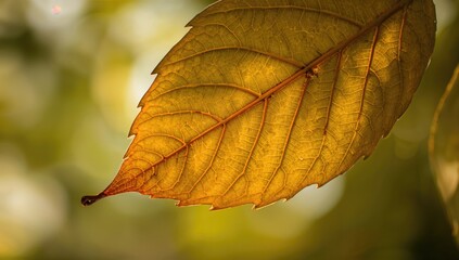 Obraz premium Close-up of a walnut leaf with blurred background and shallow depth of field