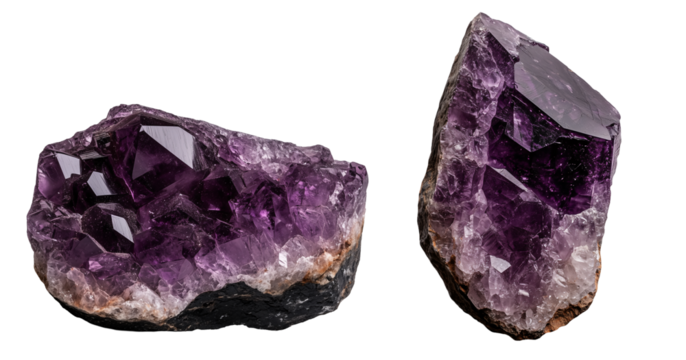 set of orange, purple and pink shapes amethyst crystal, gem diamond isolated on transparent background