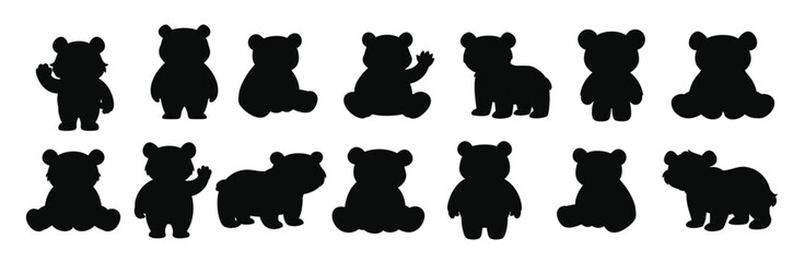 Set of brown toy bears isolated on a white background. Cute cartoon plush bears. Concept of kids toys, childhood, fun, game, playtime. Print, icon, design elements