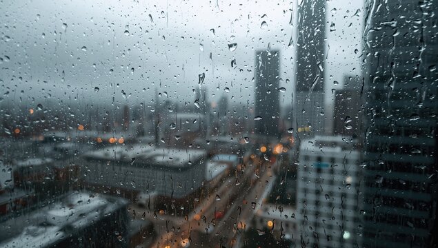 Water droplets on a windowpane during a rainy day - Powered by Adobe