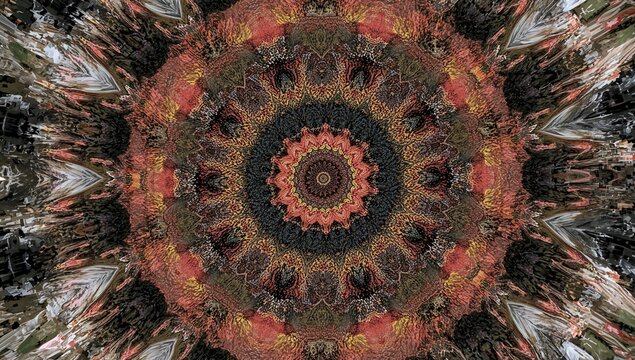 Abstract kaleidoscopic geometric fractal design, suitable for creative backgrounds