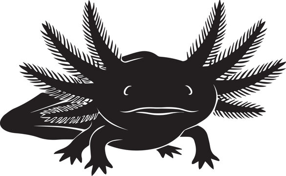 black axolotl silhouette, amphibian, aquatic animal clip art preview