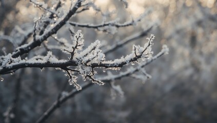 Obraz premium Close-up of a frosted tree branch, showcasing the delicate beauty of winter, seasonal change