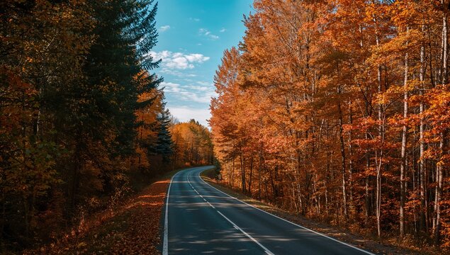 Forest Road during fall season, showcasing seasonal change