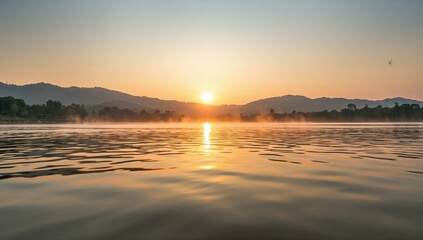 Fototapeta premium Morning view of the Mae Khong River, showcasing seasonal change